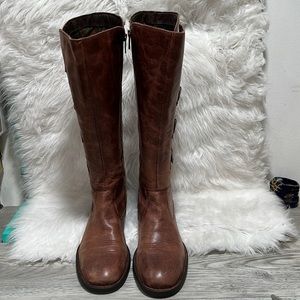 Born Brown Leather Destress Zip Knee High Riding Boots Buckle Womens 10